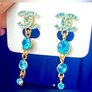 2FJ: FASHION: Aqua-Blue & Gold Tone Earrings, NWOT